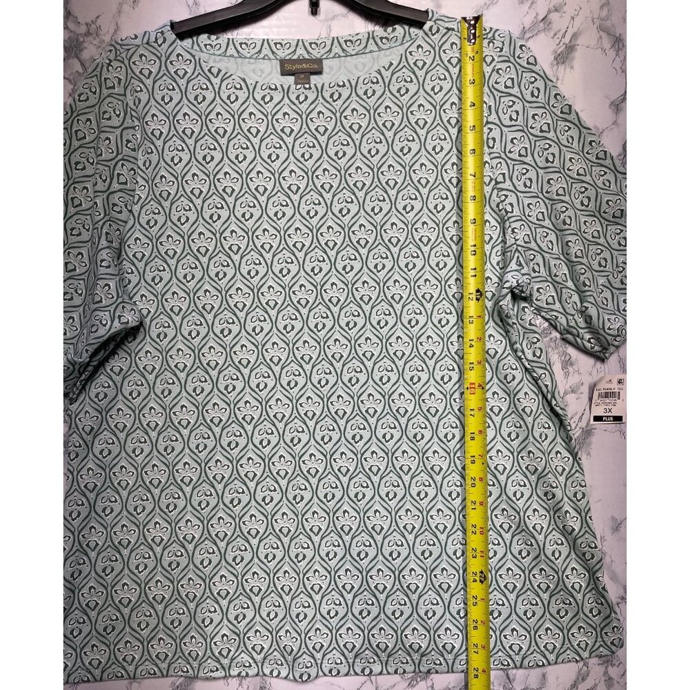 Style & Co Plus 3X Minty Turquoise Elbow Sleeve Tee Shirt 60% Cotton 40% Polyest - Picture 3 of 9